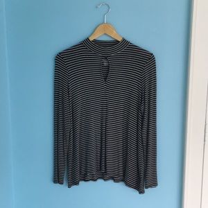 Mock neck striped shirt with key hole cut out